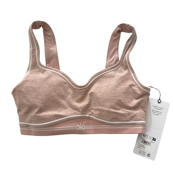 Alo Alosoft Heart Throb Bra NWT Pink Quartz Heather/White